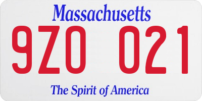 MA license plate 9ZO021