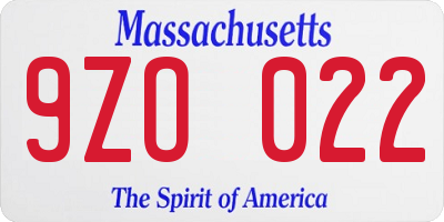 MA license plate 9ZO022