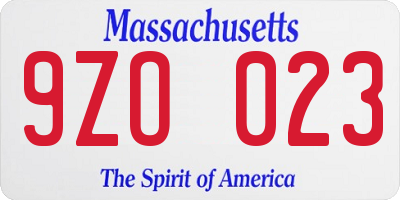 MA license plate 9ZO023