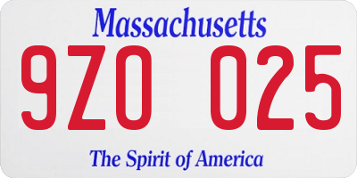 MA license plate 9ZO025