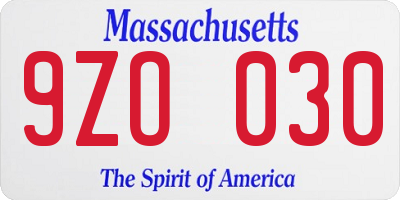 MA license plate 9ZO030