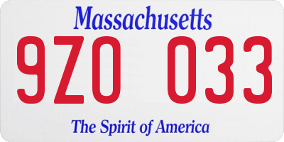 MA license plate 9ZO033