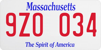 MA license plate 9ZO034