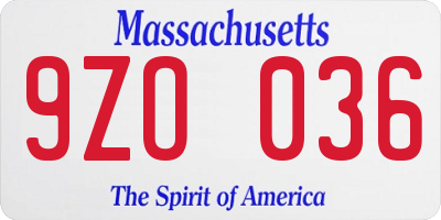 MA license plate 9ZO036