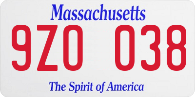 MA license plate 9ZO038