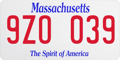 MA license plate 9ZO039