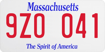 MA license plate 9ZO041