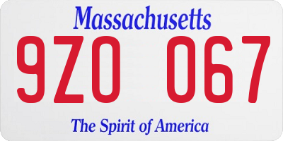 MA license plate 9ZO067