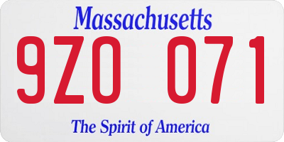 MA license plate 9ZO071
