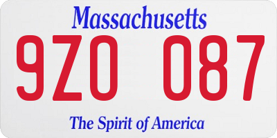 MA license plate 9ZO087