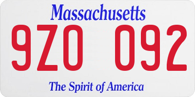 MA license plate 9ZO092