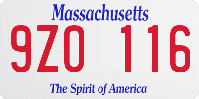 MA license plate 9ZO116