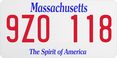 MA license plate 9ZO118