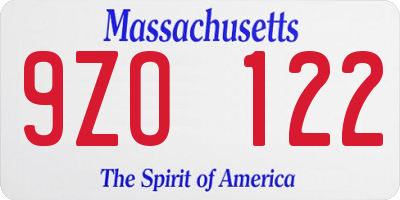 MA license plate 9ZO122