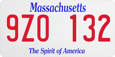 MA license plate 9ZO132