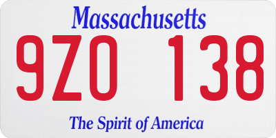 MA license plate 9ZO138