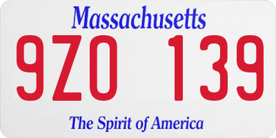 MA license plate 9ZO139