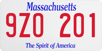 MA license plate 9ZO201