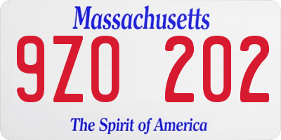 MA license plate 9ZO202