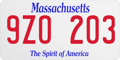 MA license plate 9ZO203