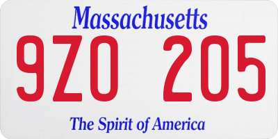 MA license plate 9ZO205