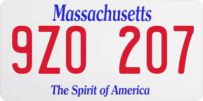 MA license plate 9ZO207