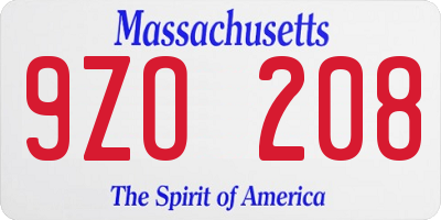 MA license plate 9ZO208