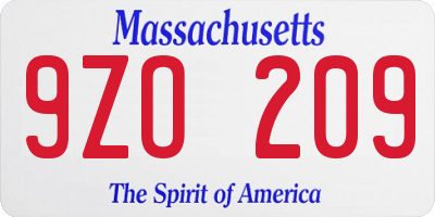 MA license plate 9ZO209