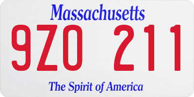 MA license plate 9ZO211