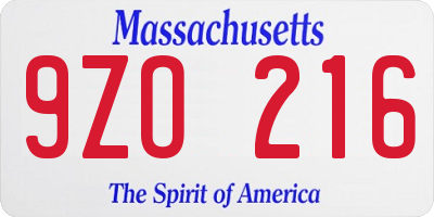 MA license plate 9ZO216