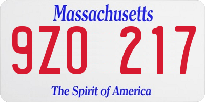 MA license plate 9ZO217