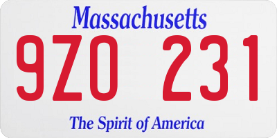 MA license plate 9ZO231