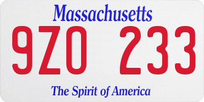 MA license plate 9ZO233