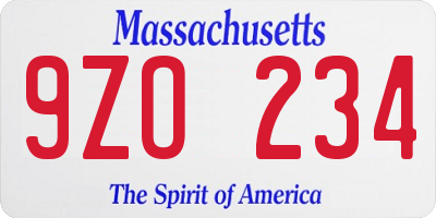 MA license plate 9ZO234