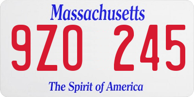 MA license plate 9ZO245