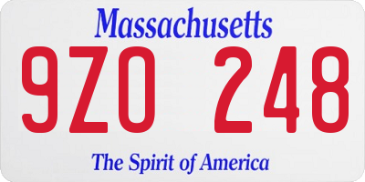 MA license plate 9ZO248