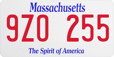 MA license plate 9ZO255