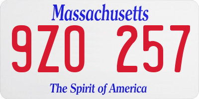 MA license plate 9ZO257
