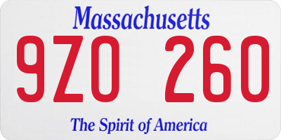 MA license plate 9ZO260