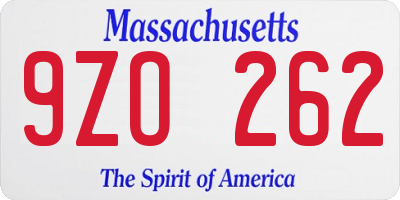 MA license plate 9ZO262