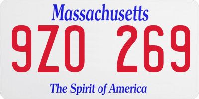 MA license plate 9ZO269