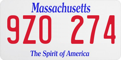 MA license plate 9ZO274
