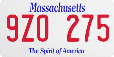 MA license plate 9ZO275