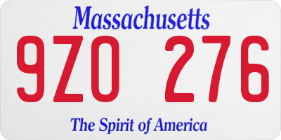 MA license plate 9ZO276