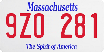 MA license plate 9ZO281