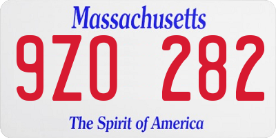 MA license plate 9ZO282