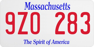 MA license plate 9ZO283