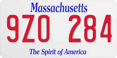 MA license plate 9ZO284