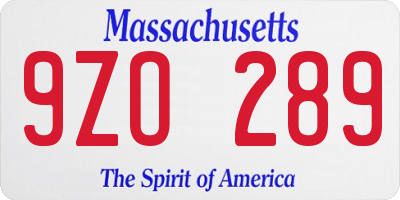 MA license plate 9ZO289