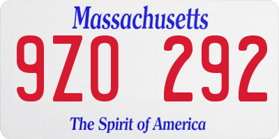 MA license plate 9ZO292